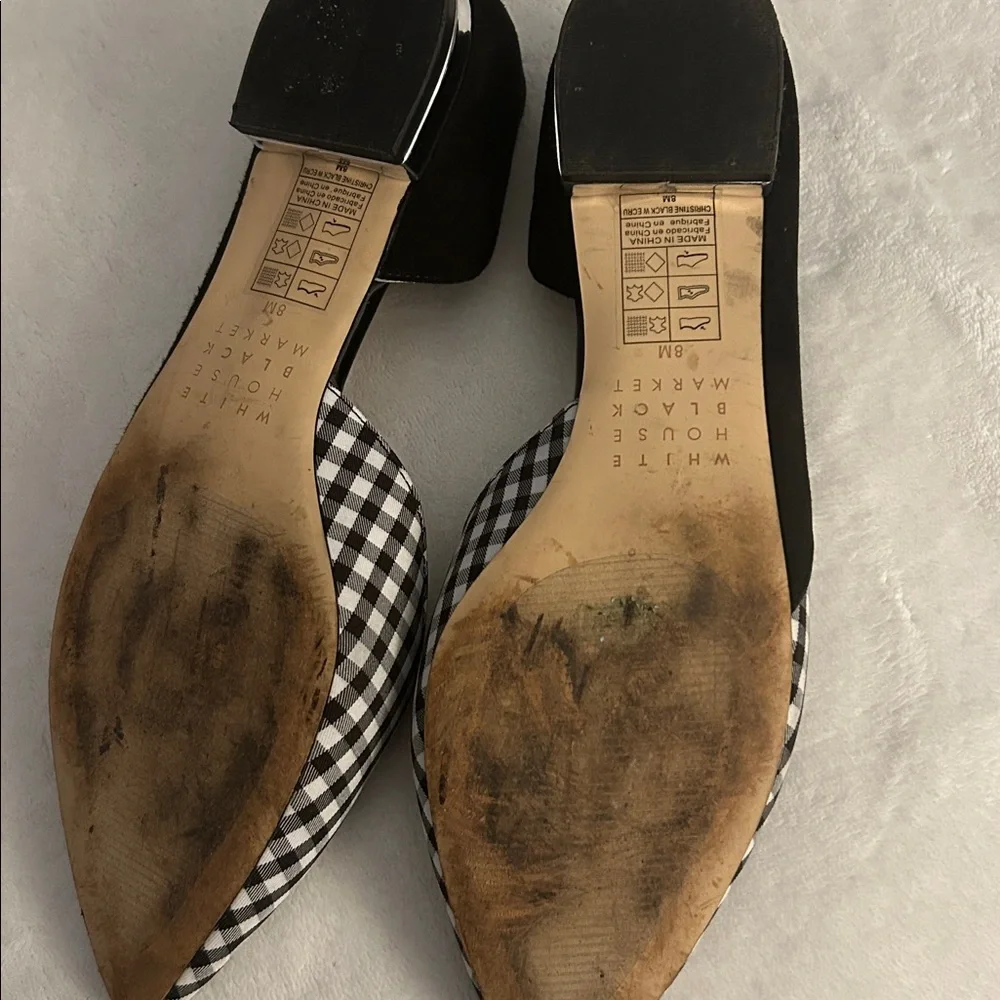 White House Black Market Black & White Gingham Pointed-Toe Flats
